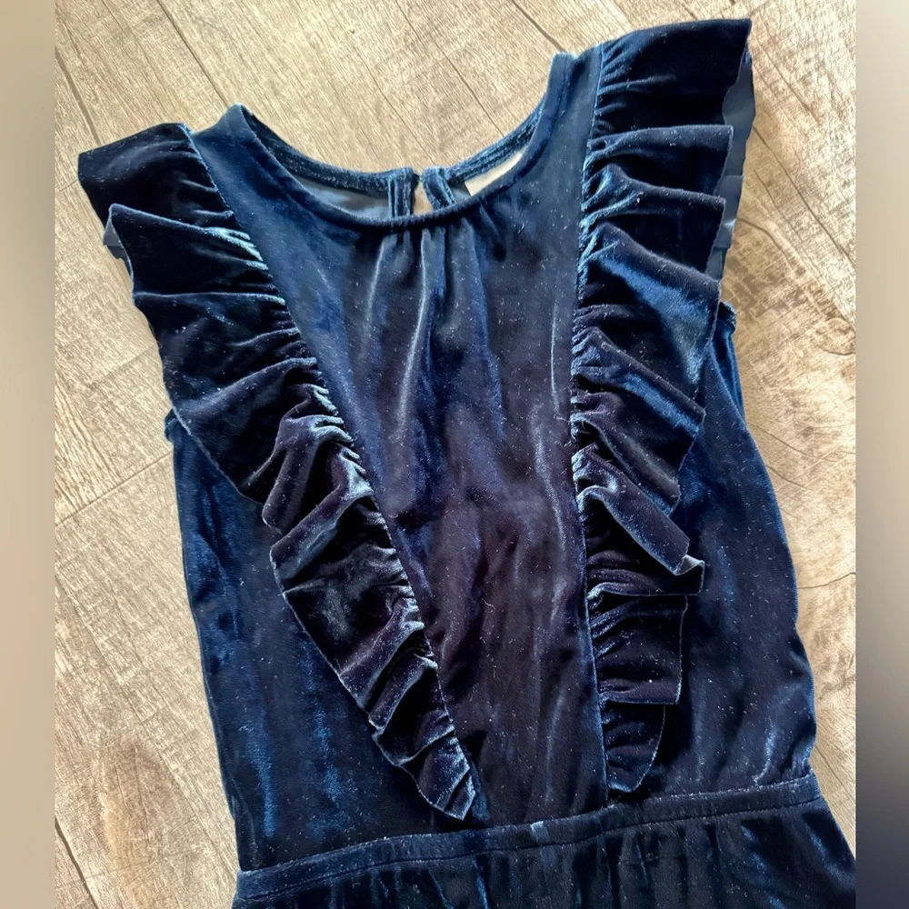 Toddler Girls Velour Jumper 3T‎ Navy Blue Ruffle Sleeveless Soft Stretch